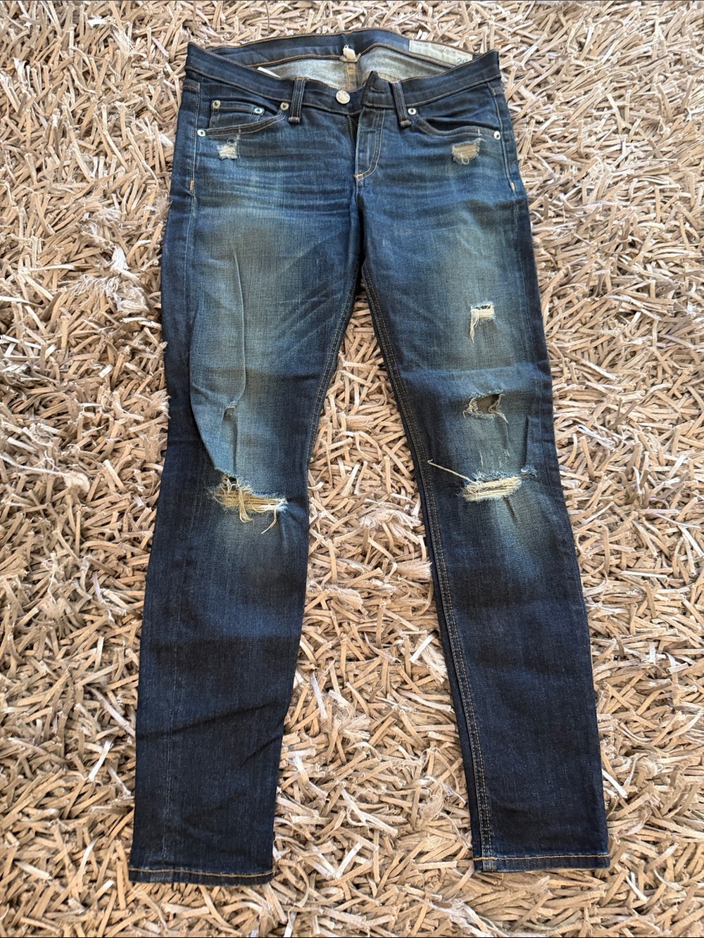 rag & bone Women's Skinny Distressed Dark Blue Jeans